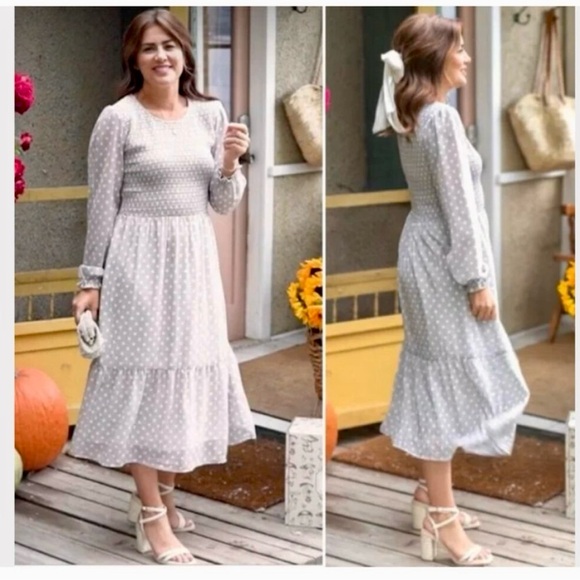 jilly box Dresses & Skirts - Jilly Box x Mad About You Grace Midi Dress, Grey Polka Dot